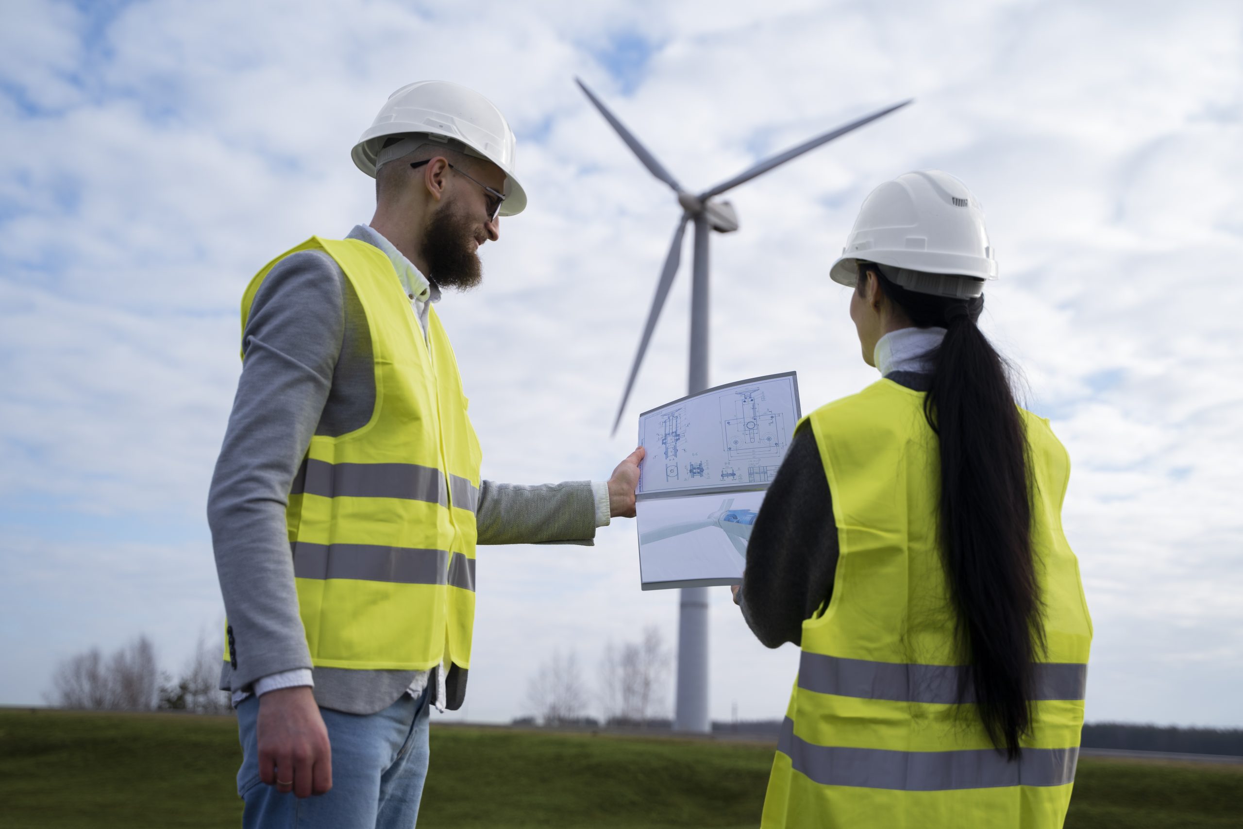 medium shot engineers discussing environmental plan